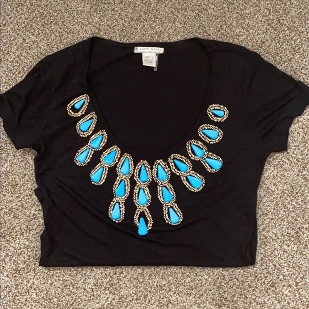 ALBERTO MAKALI TURQUOISE EMBELLISHED TEE